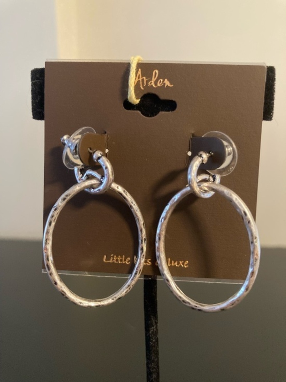 Ardene Silver Hammered Double Hoop Drop Earrings
